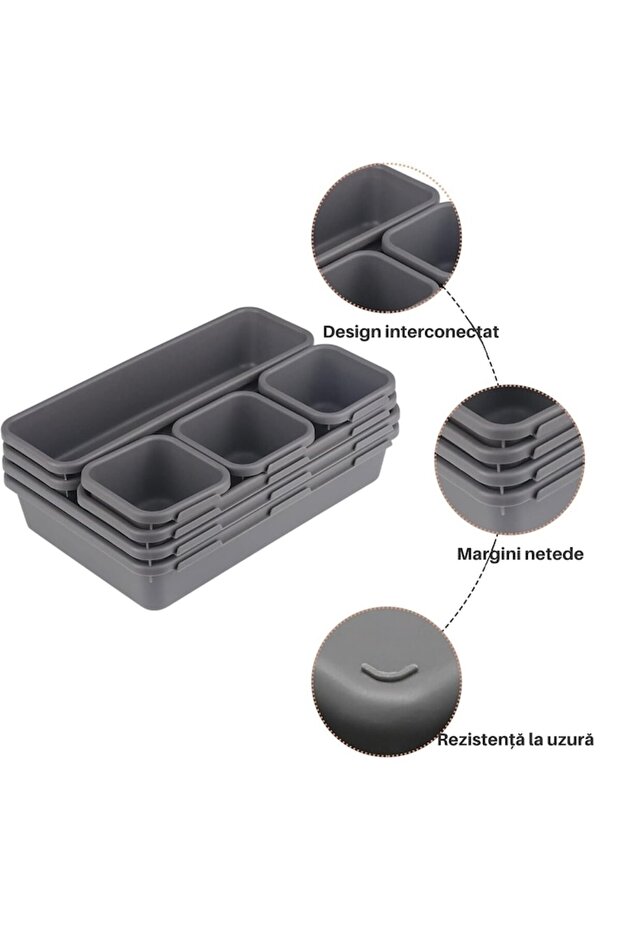Modular Organizer Set - 8 Modular Compartments, Gray - 3