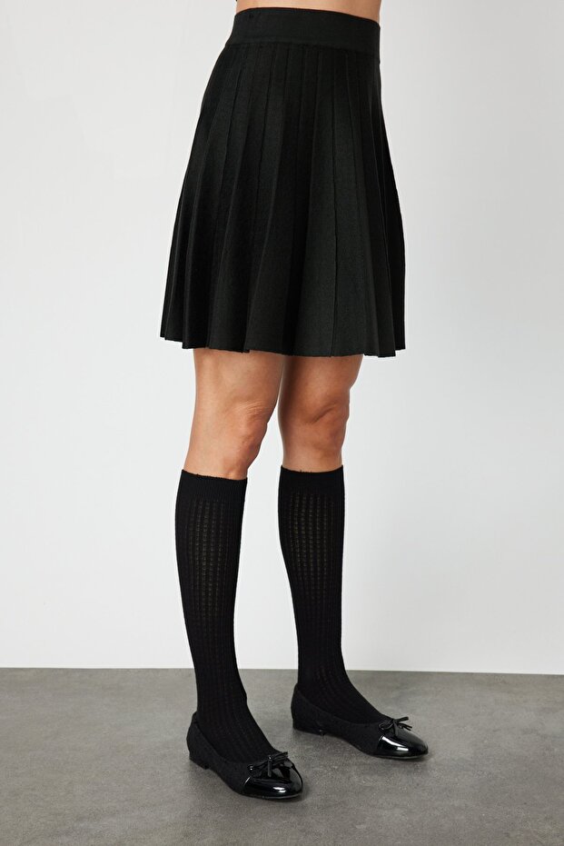 Pileli Mini Triko Etek - 4