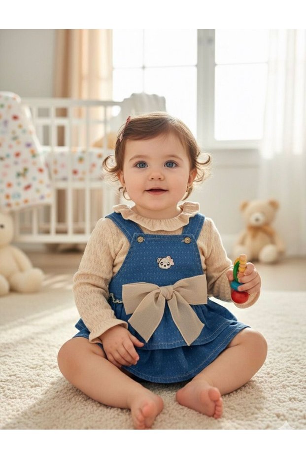 Baby Girl Salopet Set Daily Use Beige