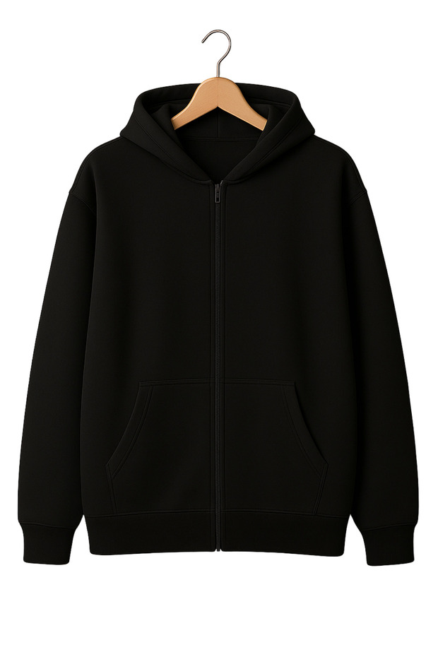 3 İplik Ş Fleece-Lined Pockets Zippered K Hooded Unisex Sweatshirt