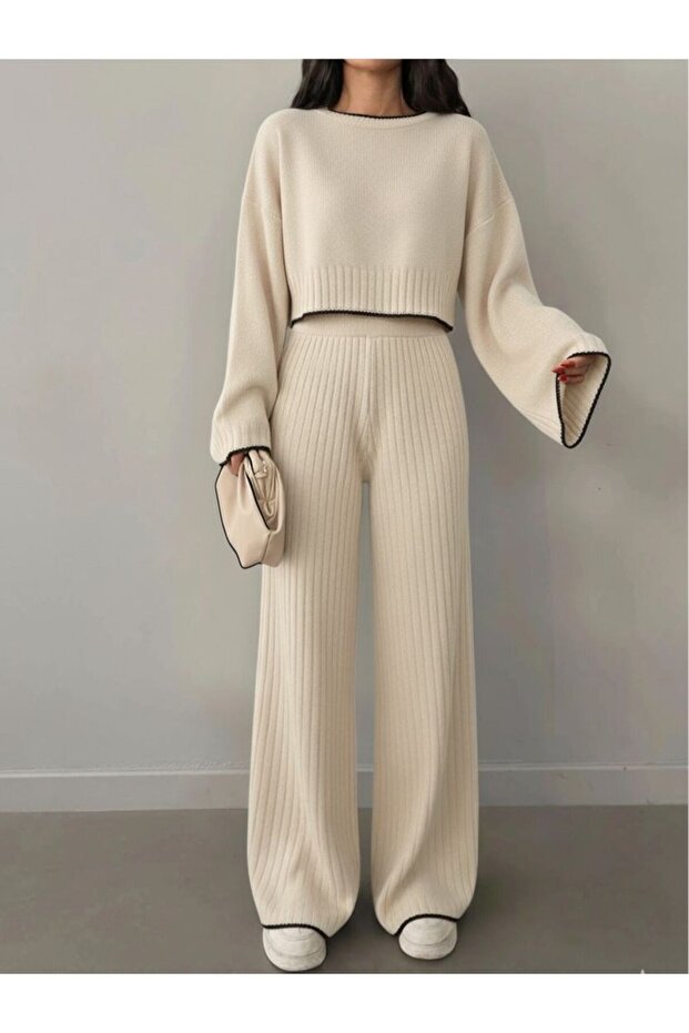 Contrast Stitching Detailed Women's Knitwear Set – Oversized Models