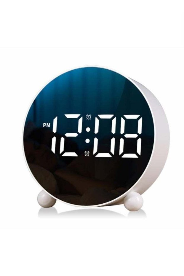 Digital Alarm Clock, Round LED Display Alarm Clock, Small Digital Clock with Double Bell, 3 Adjusta