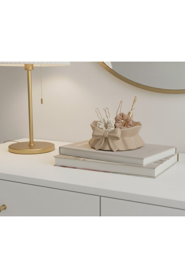 Decorative Bow Detailed Jewelry and Accessory Organizer – 12 Cm-12 Cm-4.5 cm
