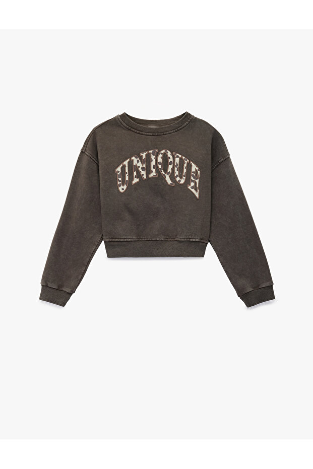 Printed Long Sleeve Crew Neck Crop Fleece-Lined Sweatshirt