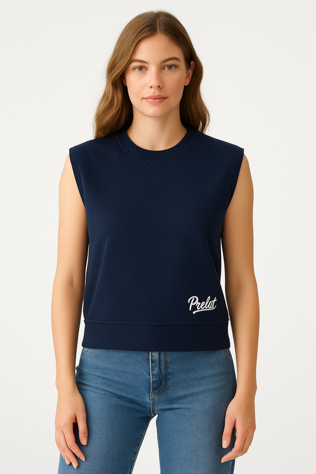 Kadın Basic Kolsuz Sweatshirt - 1
