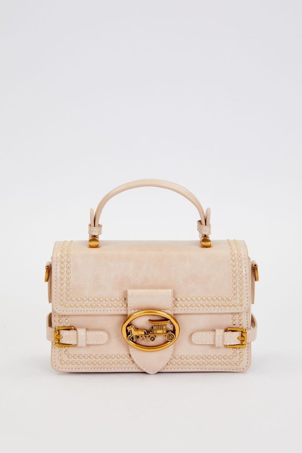 Authentic Phaeton Metal Logo Embroidery and Belt Detail Small Size Women's Hand and Shoulder Bag Lv930576 Beige