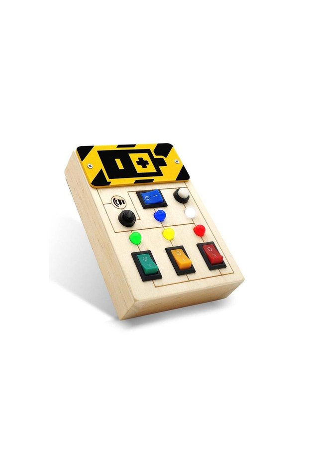Wooden Busy Board Toys for Toddlers - Montessori Sensory Fidget Toy with Light-Up Buttons, Perfect