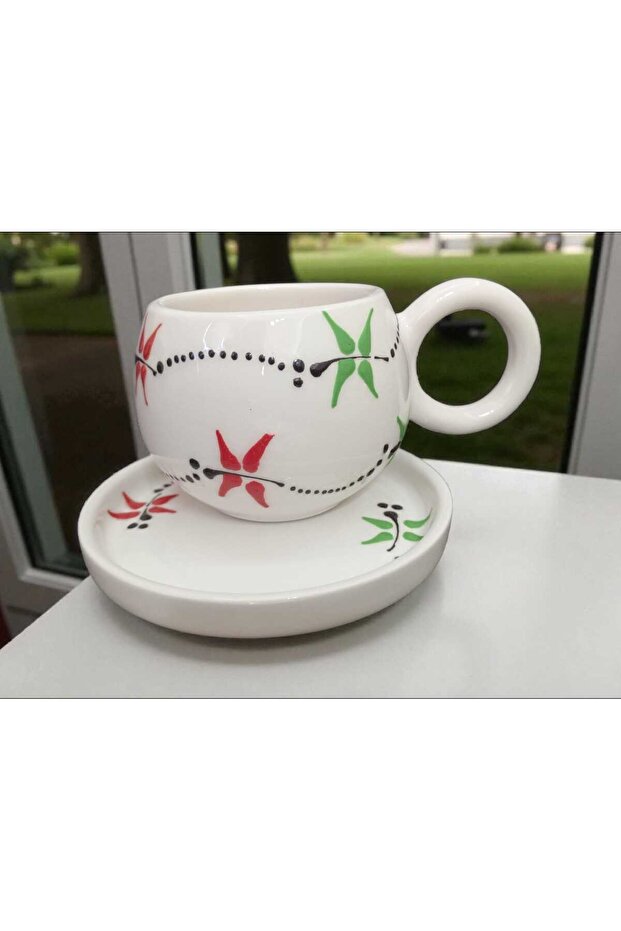 فنجان شاي/قهوة مصنوع يدويًا من السيراميك بنقشة اليعسوب - 2