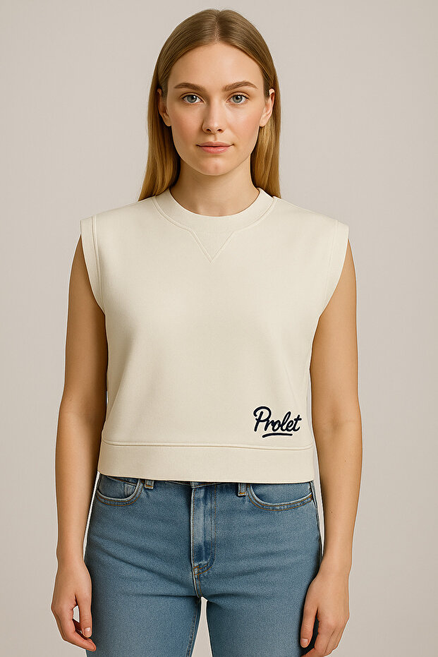 Kadın Basic Kolsuz Sweatshirt - 1