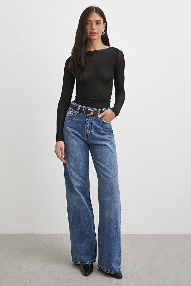 Open Collar Blouse Black - 2