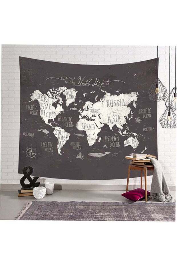World Map Style Printing Wall Hanging Tapestry Multicolour