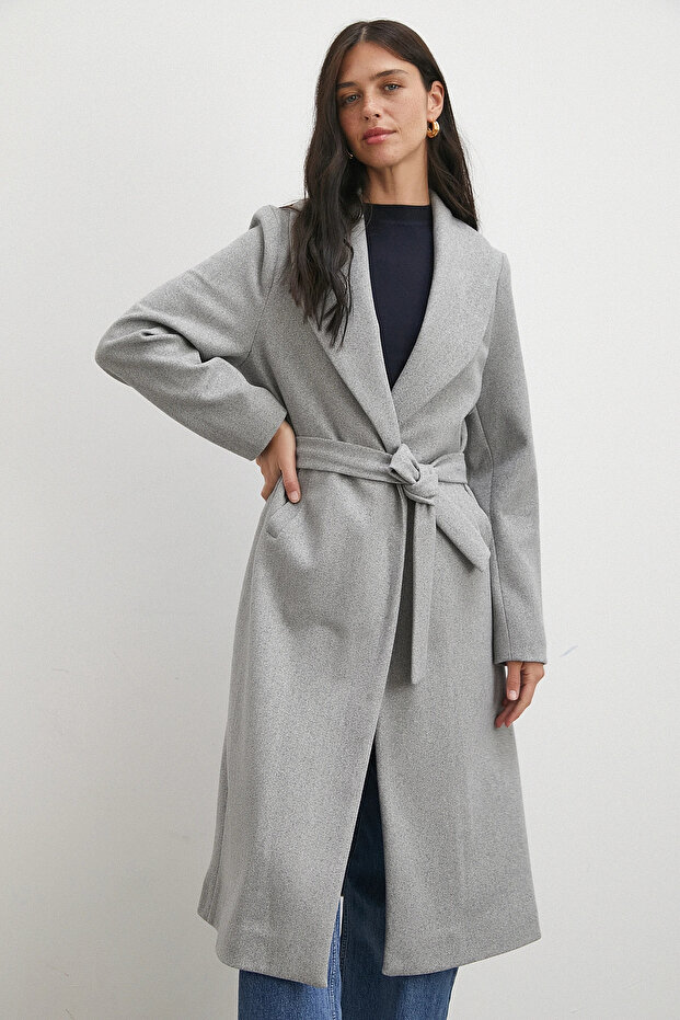 معطف كشمير بحزام رمادي - 4