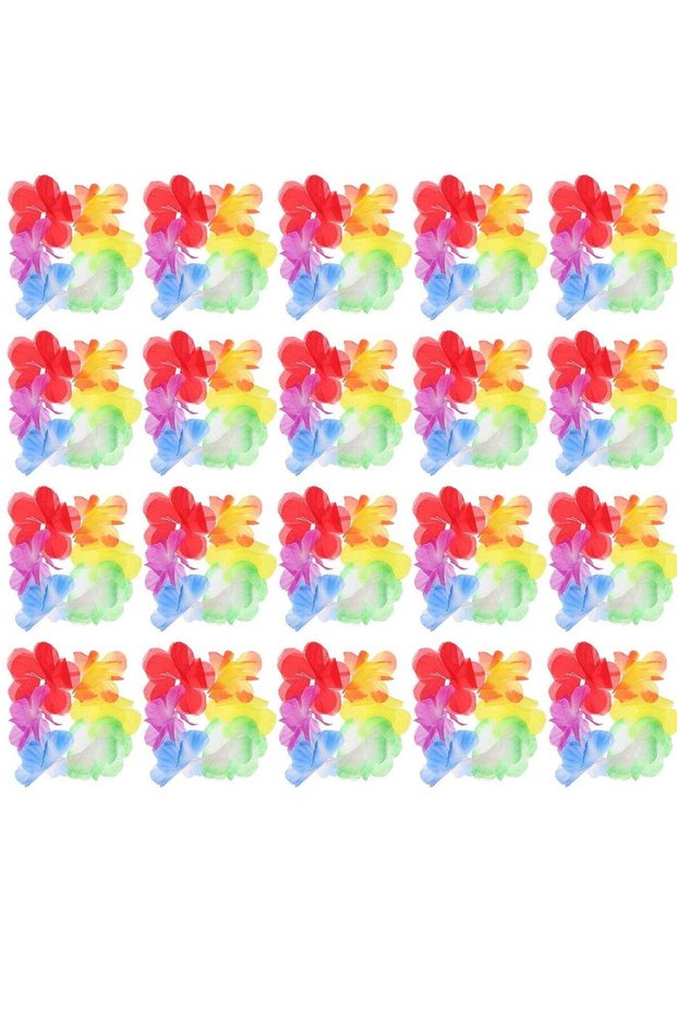 Tropical Floral Hawaiian Wreath Bracelets - 10 Pairs of Colorful Wristbands for Summer Beach Vacati