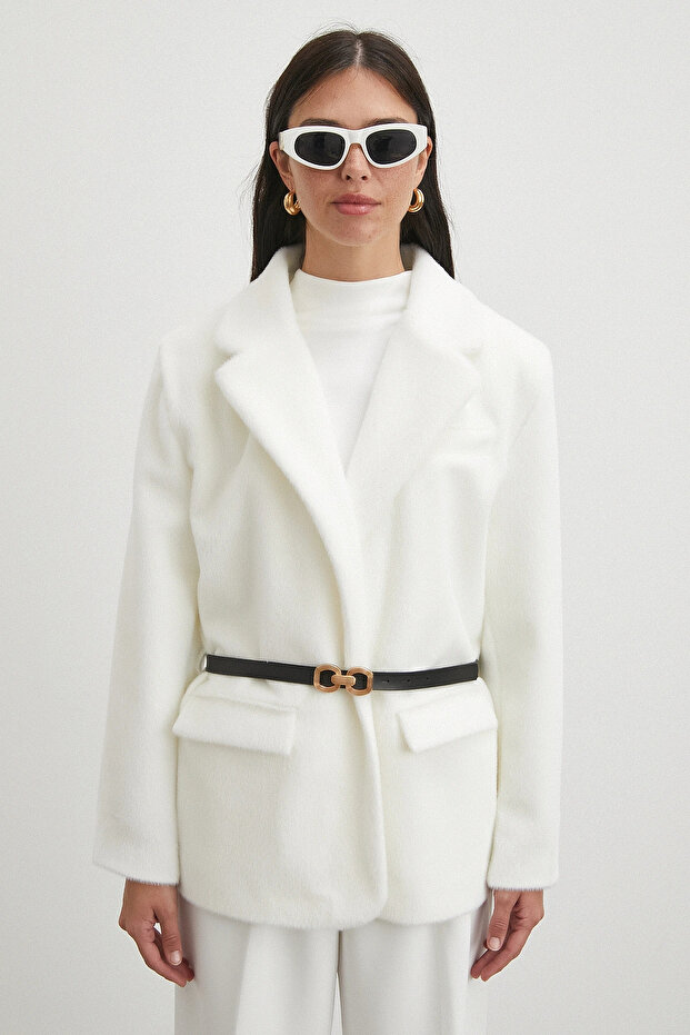 سترة تاي فلوك بيضاء بحزام - 5