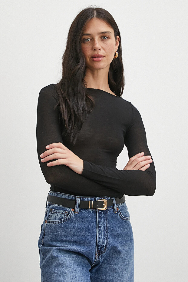 Open Collar Blouse Black - 3