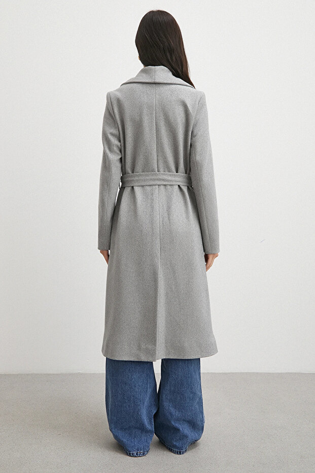 معطف كشمير بحزام رمادي - 6