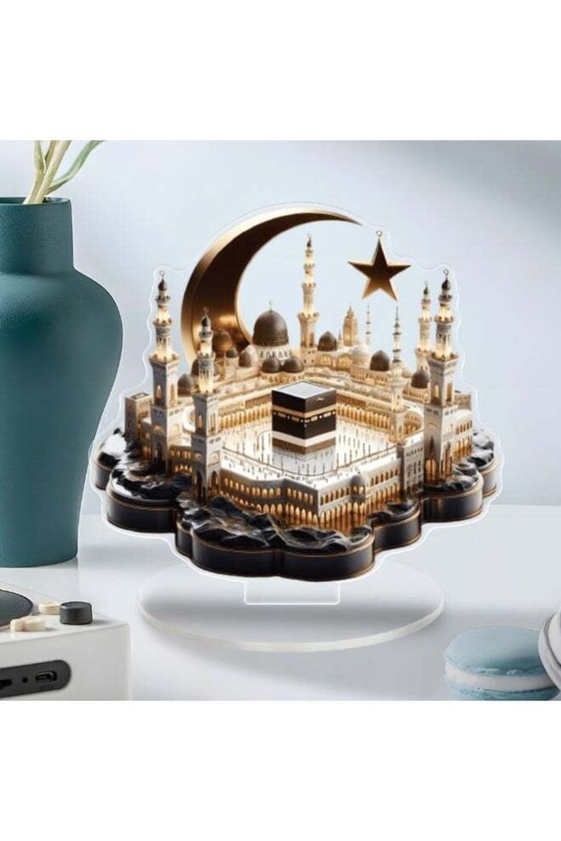 2D Acrylic Kaaba Tabletop Decor – Elegant Flat Kaaba Design Ornament for Home, Office, Shelf & Livi