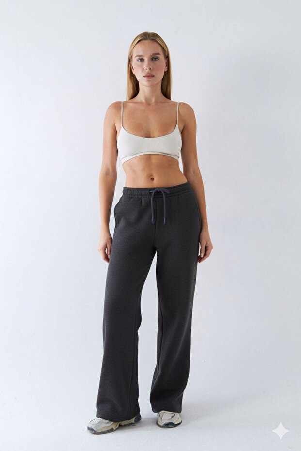 Oversized Unisex Sweatpants Smoked Melange – 3 Thread Fleece-Lined Wide Leg, Pockets, Modern Comfortable Fit