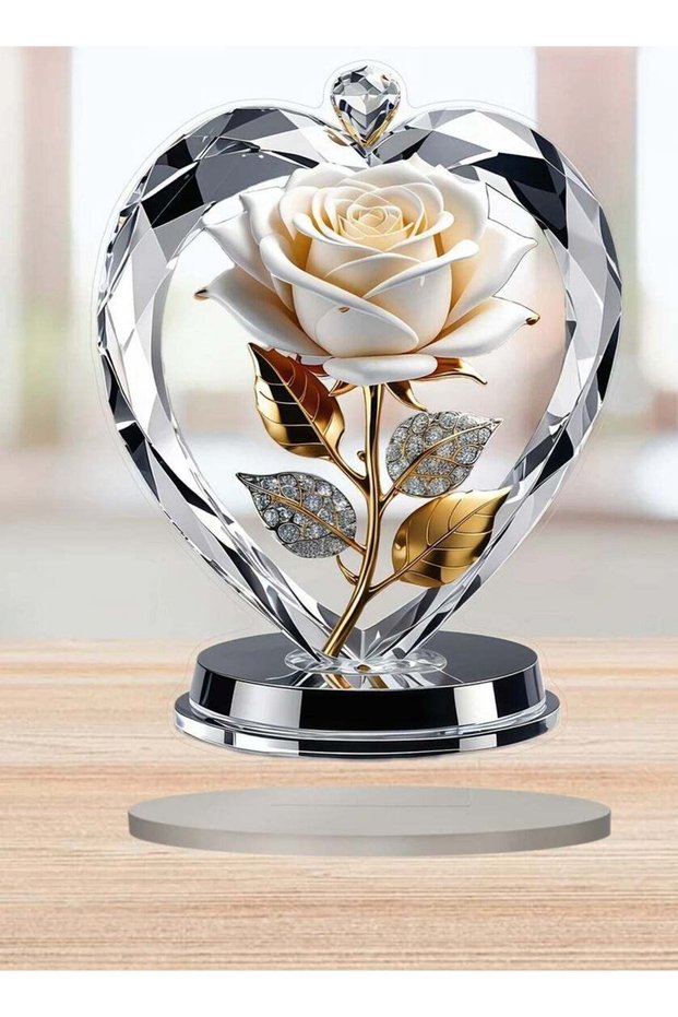 Rose Love Acrylic Decoration - Bohemian Style Floral Wall Art with Sparkling Golden Accents, 2D Fla