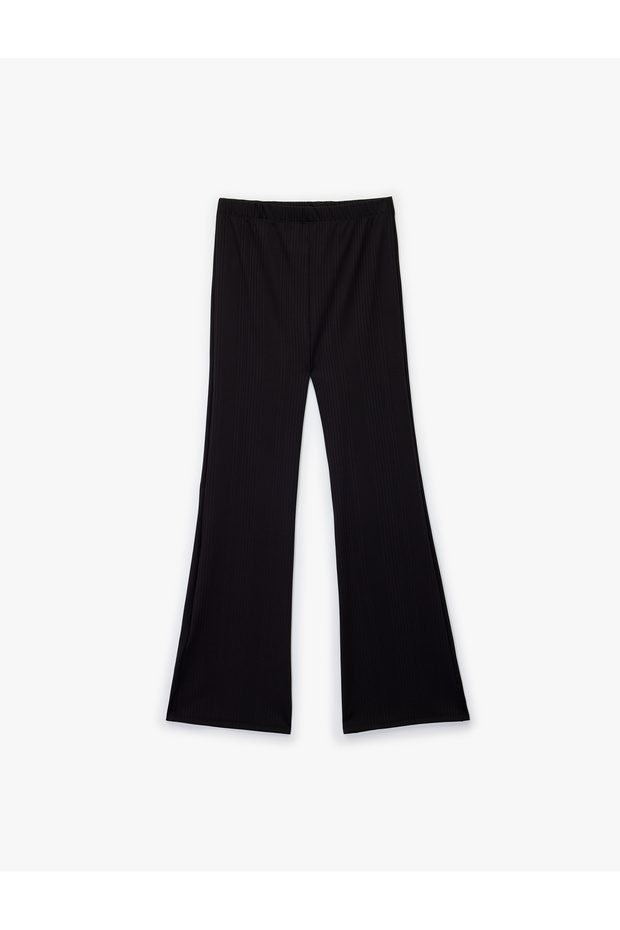 Strukturierte Basic-Hose mit weitem Bein und elastischem Bund - 1