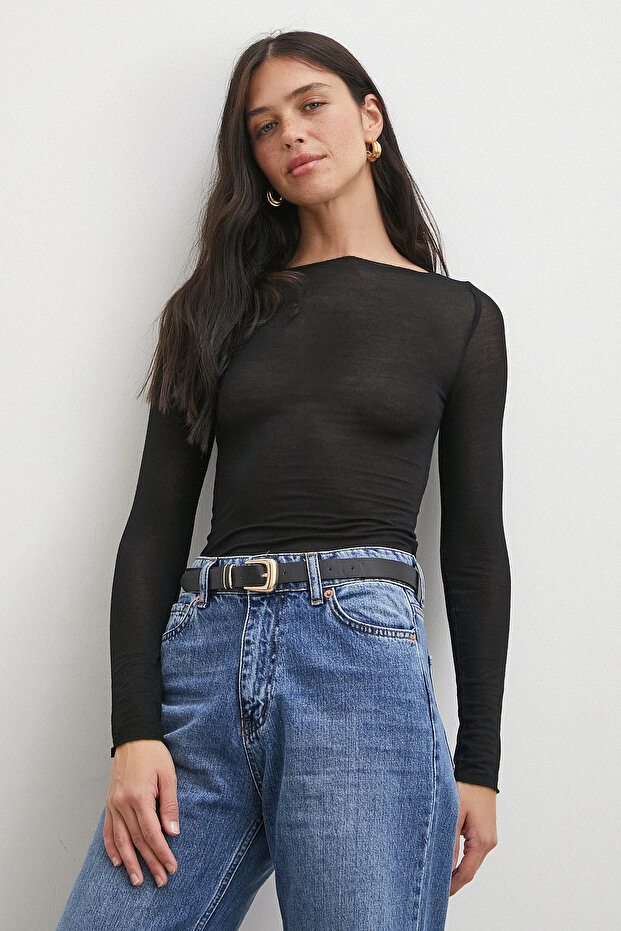 Open Collar Blouse Black - 4