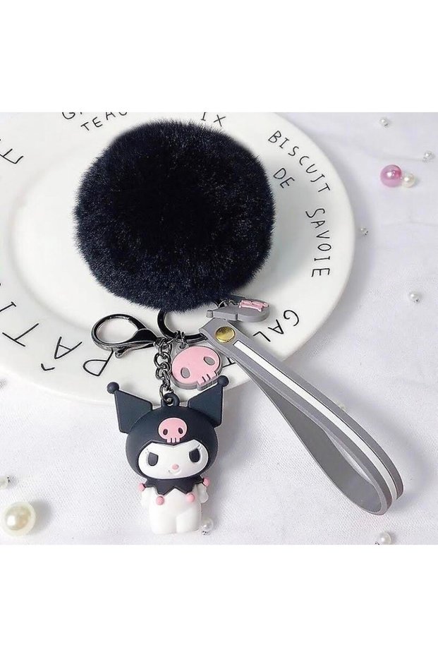 Hello kitty kuromi plush pom pom silicone keychain bag charm y2k anime gift