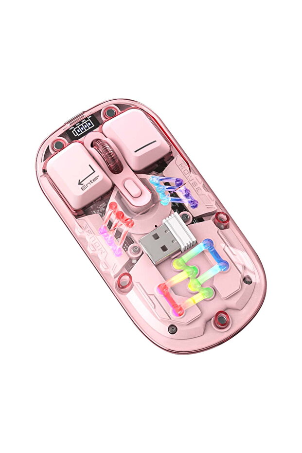 Transparent Wireless Mouse 2.4G/Bluetooth 5.0 Dual-Mode Type-C Rechargeable RGB