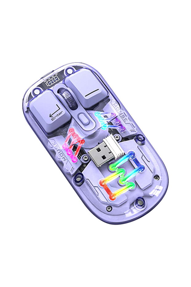 Transparent Wireless Mouse 2.4G + Bluetooth 5.0, Type-C Rechargeable, Magnetic RGB Lighting