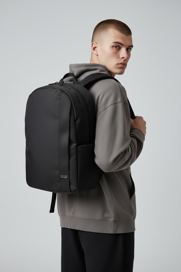 Black Two-Compartment Unisex Waterproof Backpack