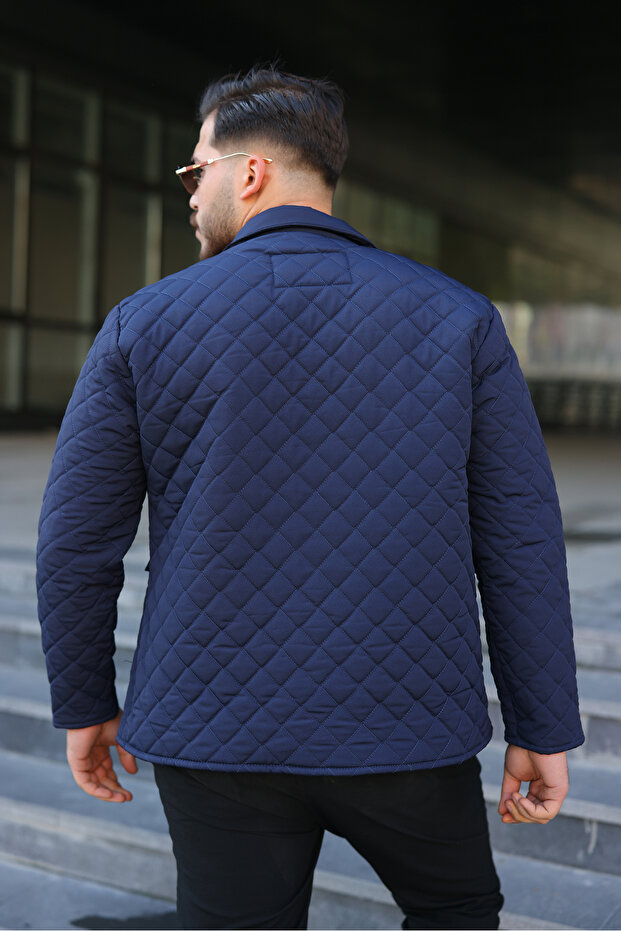 Erkek Çıtçıt Basic Kışlık Kürklü Lacivert Kapitone Mont - 4