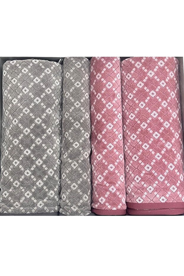 مجموعة Diamond Soft Best (بدلة حمام) رمادي-بورجوندي