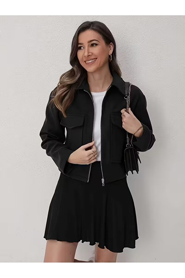 kadın kısa crop ceket - 2