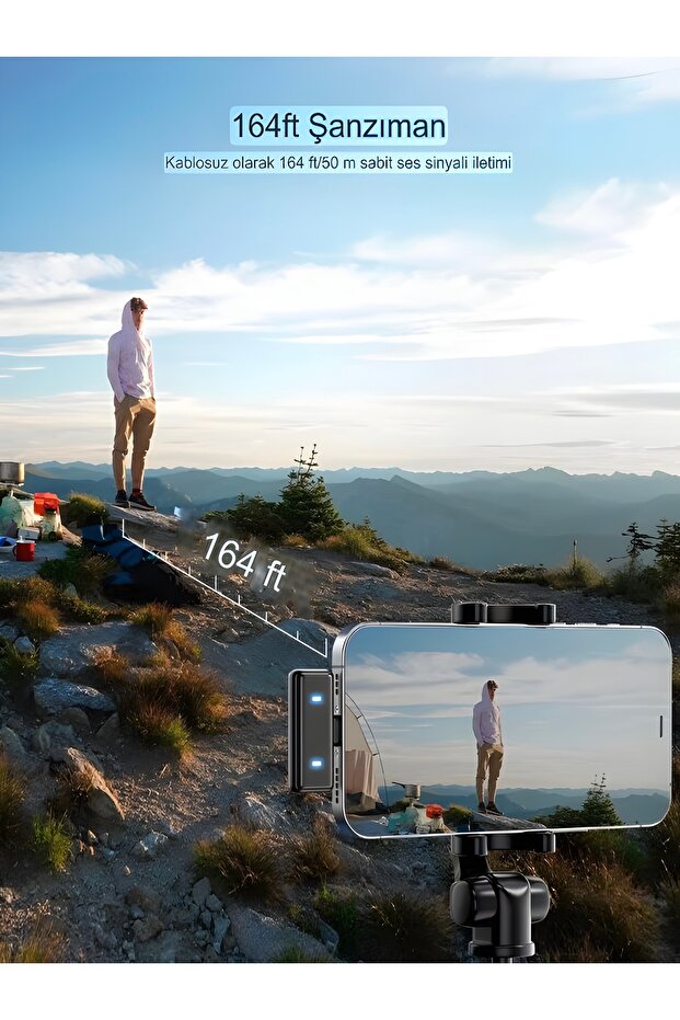600mAh Kablosuz Çiftli Yaka Mikrofonu Type-C Lightning Uyumlu iPhone Android 25m Ses Mikrofonu - 7