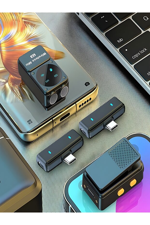 600mAh Kablosuz Çiftli Yaka Mikrofonu Type-C Lightning Uyumlu iPhone Android 25m Ses Mikrofonu - 8