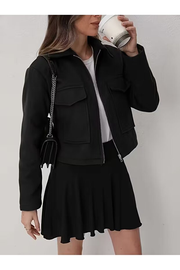 kadın kısa crop ceket - 3