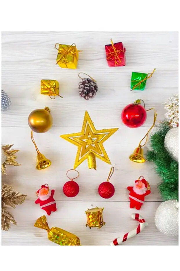 Mixed Christmas Tree Ornament and Star on Top 11 Pieces