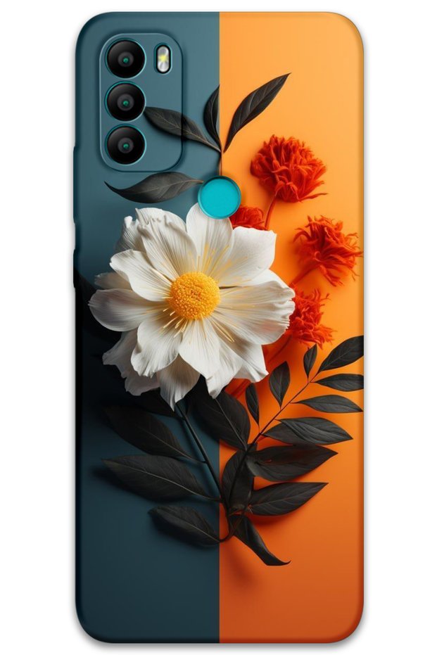 General Mobile Gm 21 Plus Case Hd Pattern Printed Back Cover - White Orange Flower