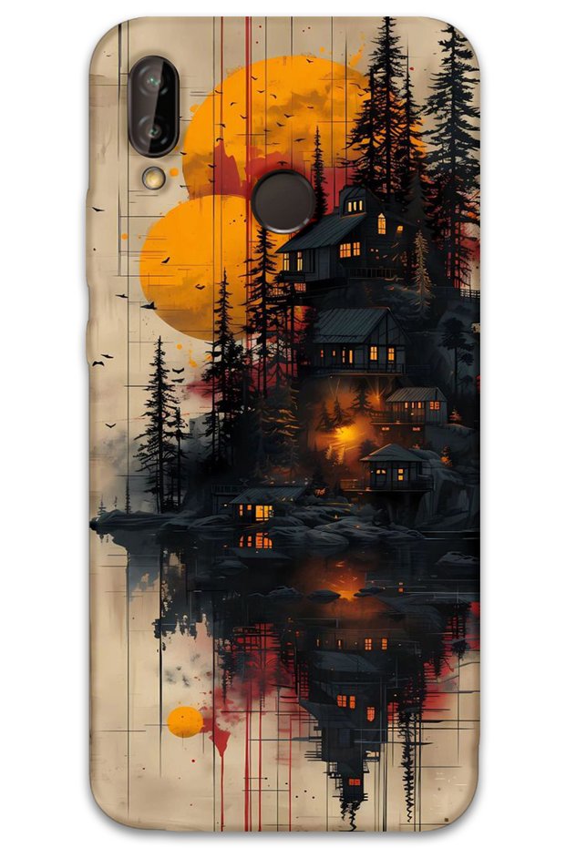 Huawei P20 Lite Case Hd Pattern Printed Back Cover - Wooden Houses