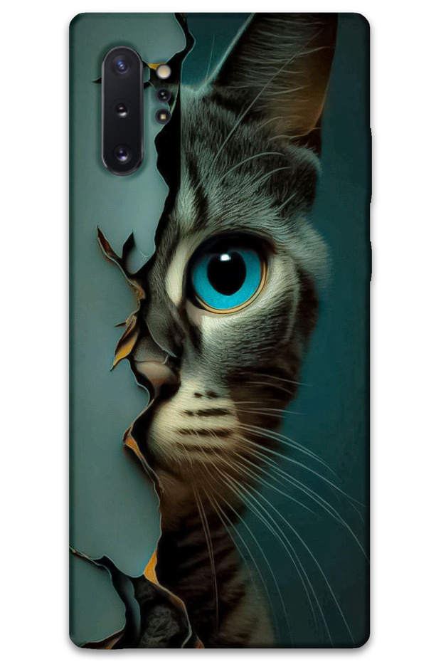 Samsung Galaxy Note 10 Plus Case Hd Pattern Printed Back Cover - Blue Cat