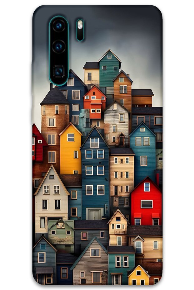 Huawei P30 Pro Case Hd Pattern Printed Back Cover - Colorful Houses