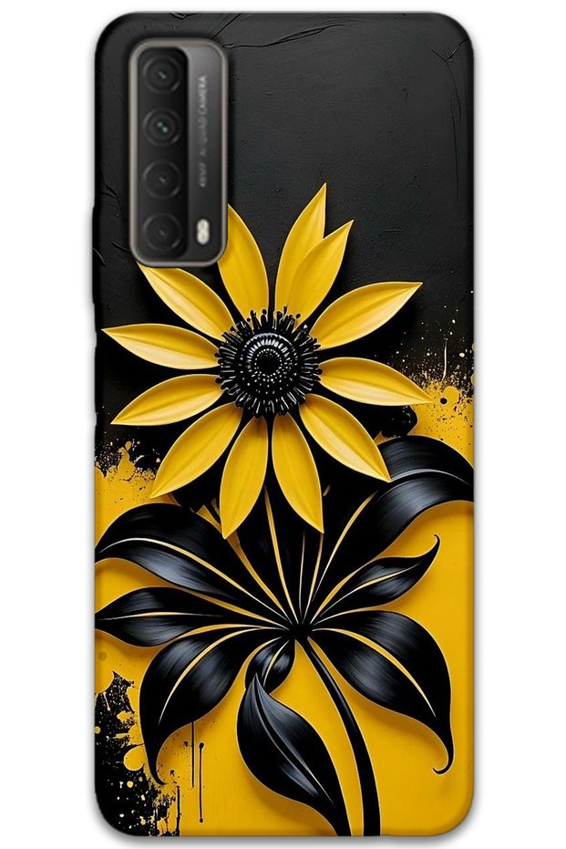 Huawei P Smart 2021 Case Hd Pattern Printed Back Cover - Black Yellow Flower