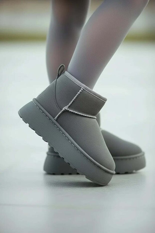 Smoked Children's Fur Thick Heeled Suede Short Ankle Boots Ug02