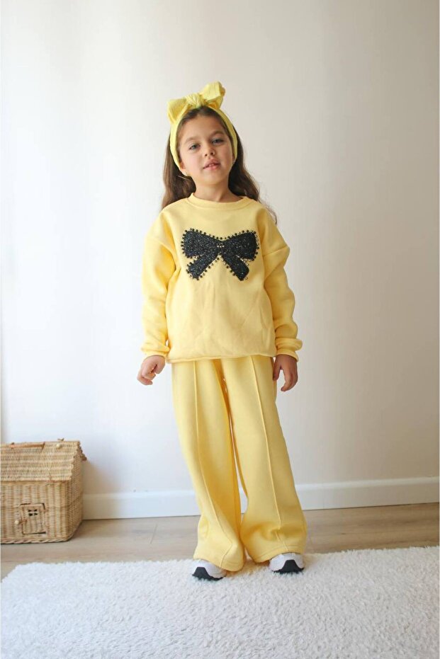 Beaded Bow Embroidered Girl's 2-Piece Set