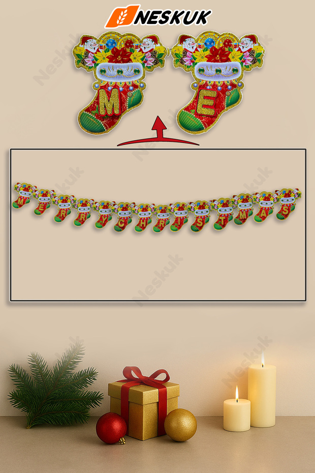 Merry Christmas Written Paper Banner | New Year's Party Ornament | Christmas Wall Ornament | New Year's Eve