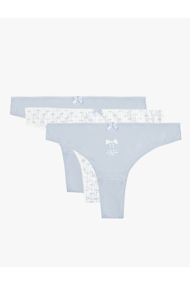 Cotton Relaxed Fit Printed 3-Piece Brazilian Briefs Set with Ribbon Detail