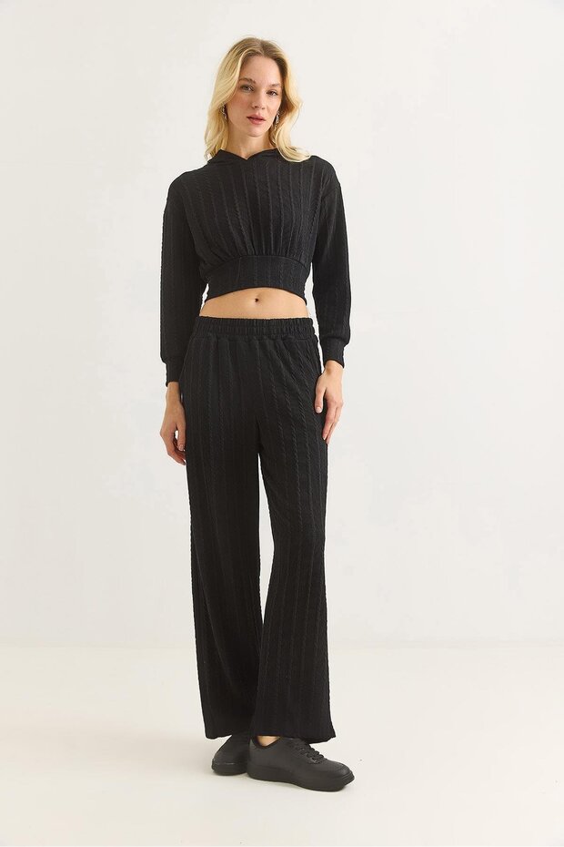 Women's Hair Braid Knitted Fabric Double Set Black