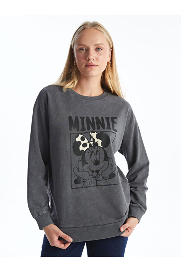 Crew Neck Minnie Mouse Printed Women's Thick Sweatshirt