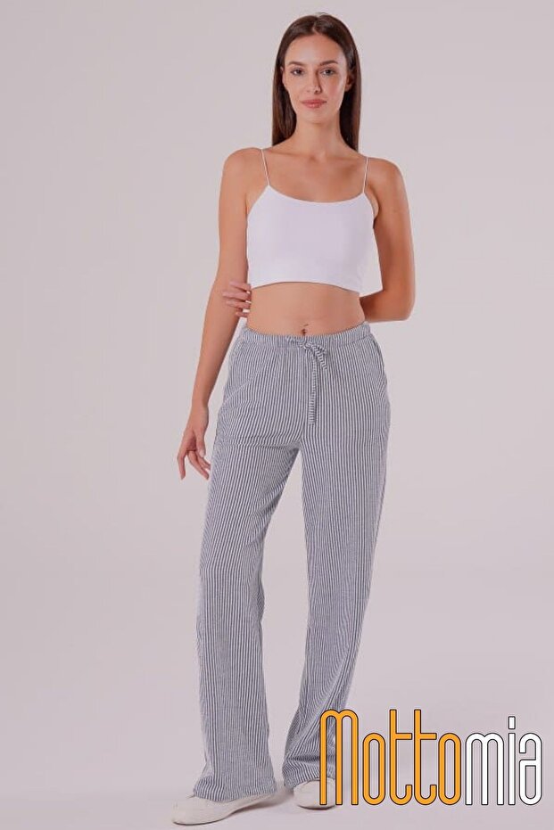 Therevole Striped Palazzo Pants - Relaxed Fit, High Waist, Summer Flowy Fabric
