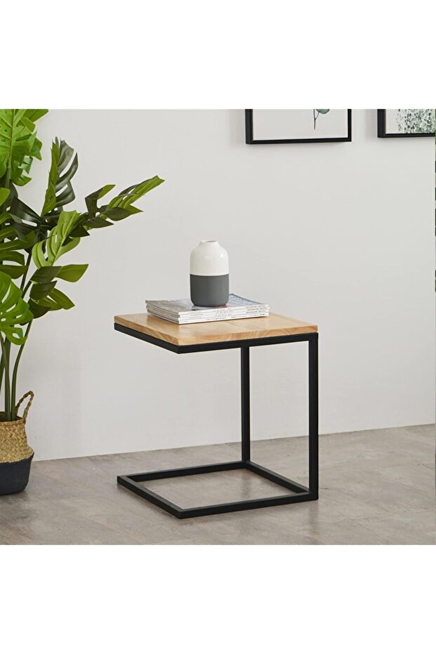 طاولة شاي هياران جانبية صغيرة مربعة الشكل - خشب صلب وحديد - 5