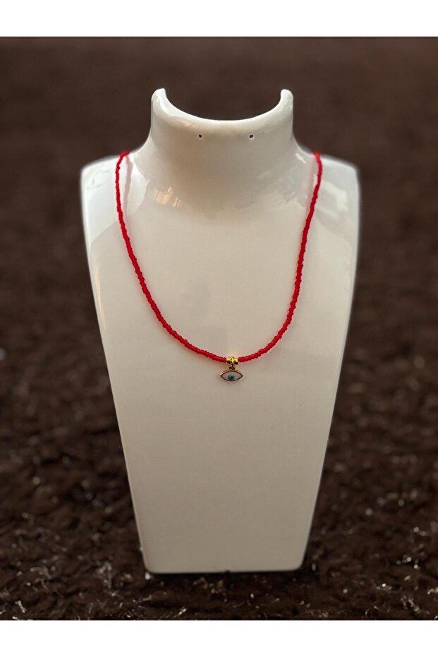 Red Color Blue Beaded Necklace